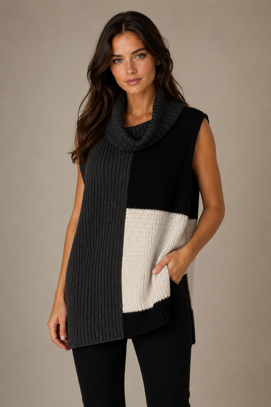 Sovrano vest roll neck charcoal white and black
