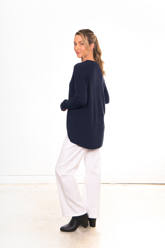 HIGH NECK PULLOVER WITH TEXTURED BACK