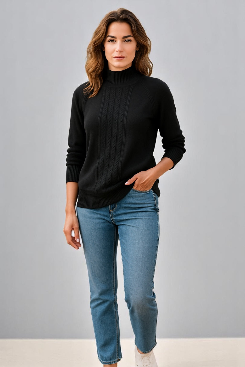 Bridge & Lord Merino/Cashmere Cable Raglan Pullover