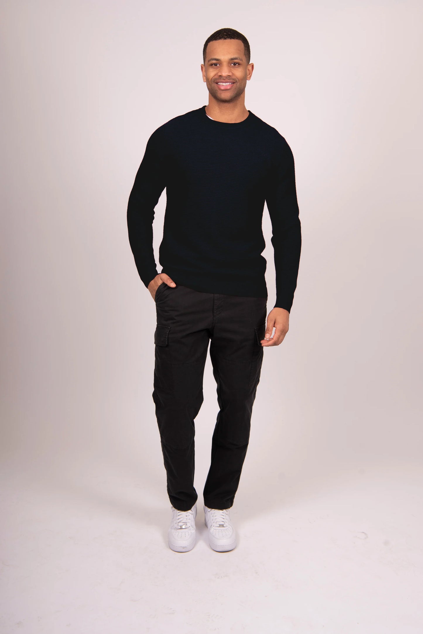 Waffle Sweater with Set in Sleeve Crew