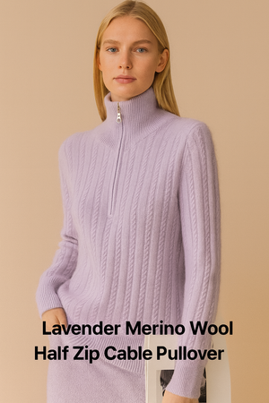 Pure Merino Wool Half Zip Cable Pullover