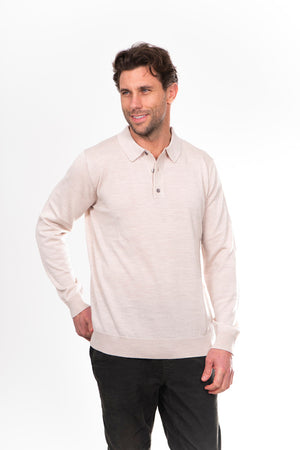 Fields Classics Pure Merino Wool Three-Button Collar Jumper – Machine Washable with Woolmark Certification