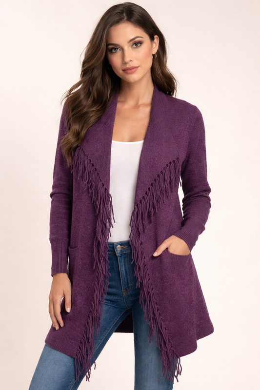Open Cardigan with Tassel and Pockets