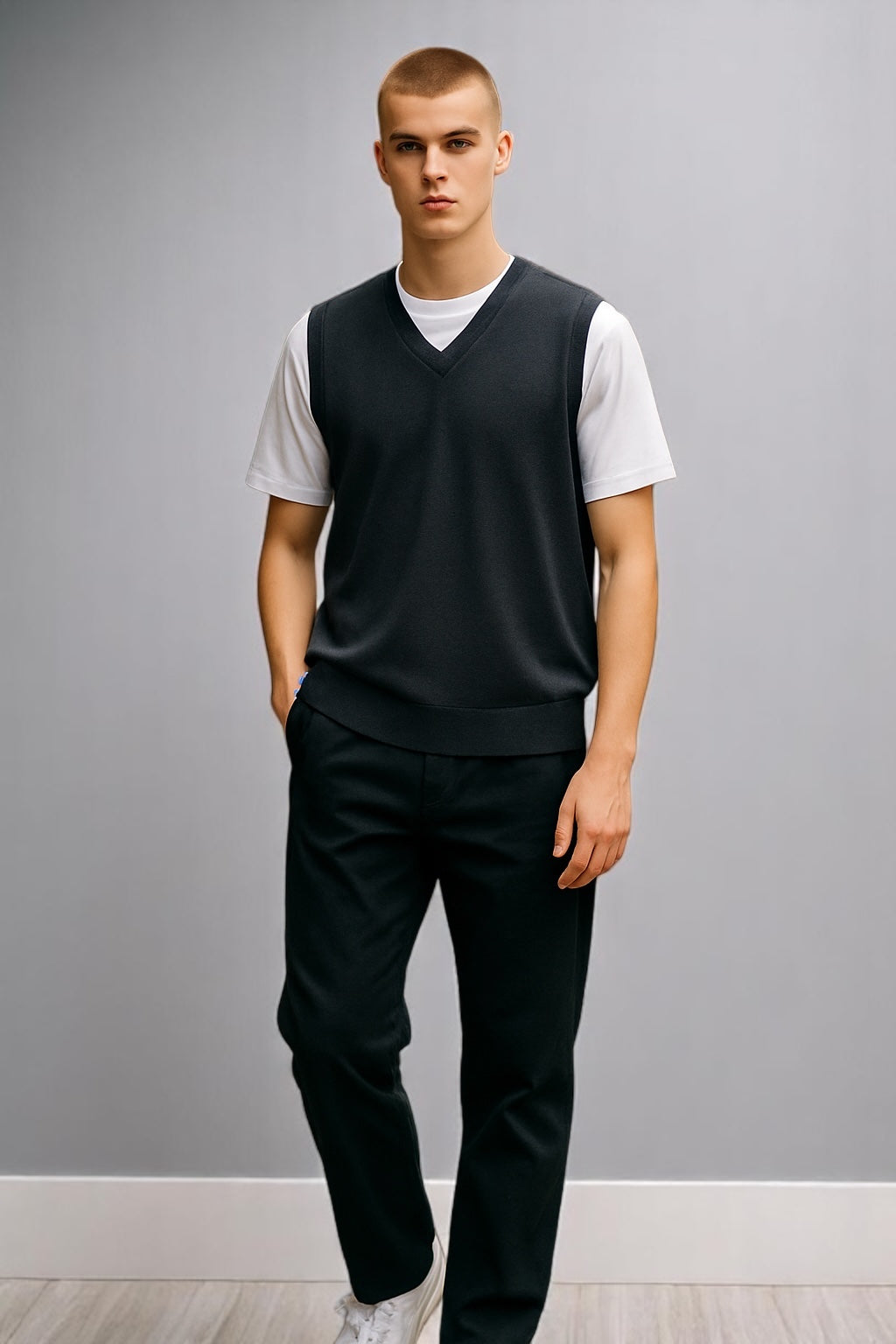 Sovrano Vest Deep vee neck Pure Merino Wool