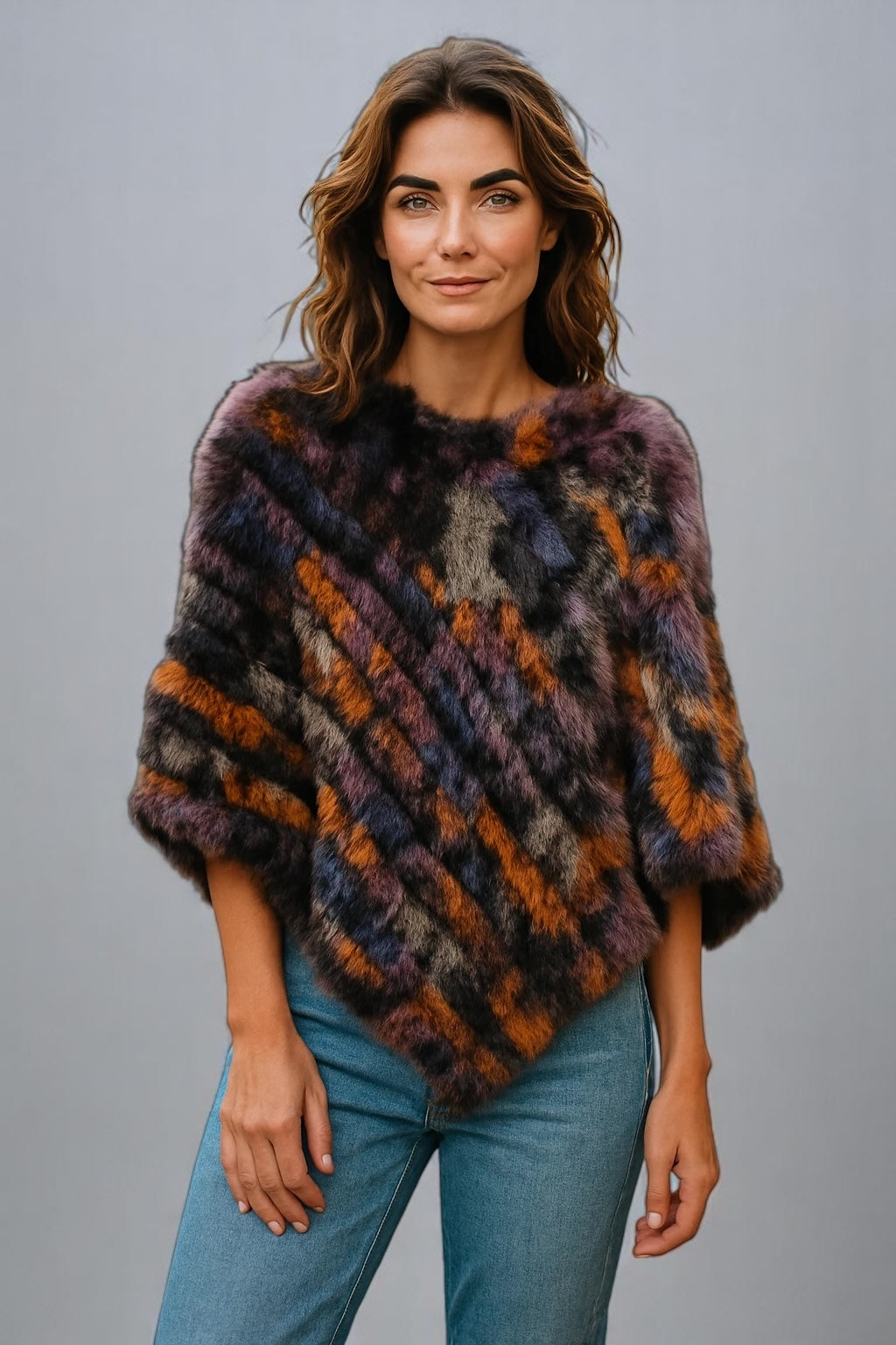 Luxury Angora Fur Colourful Poncho