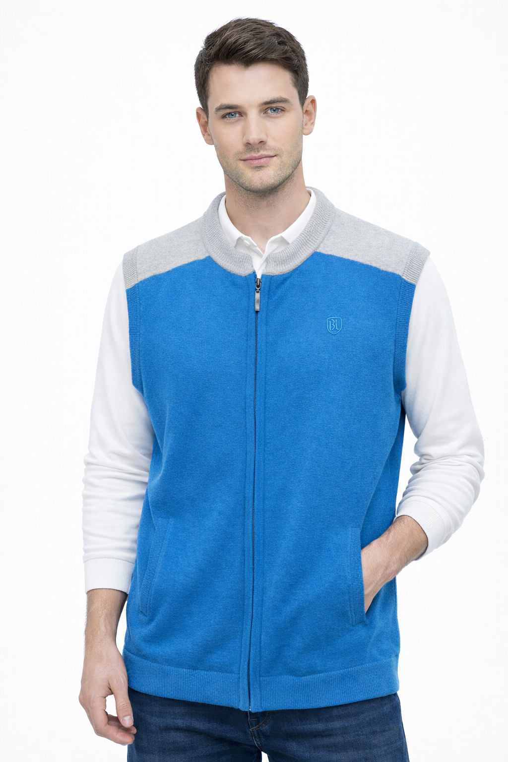 Cashmere /Merino Vest man full zip Up and pockets