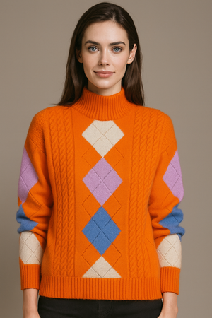Pure Wool Mock Neck Argyle