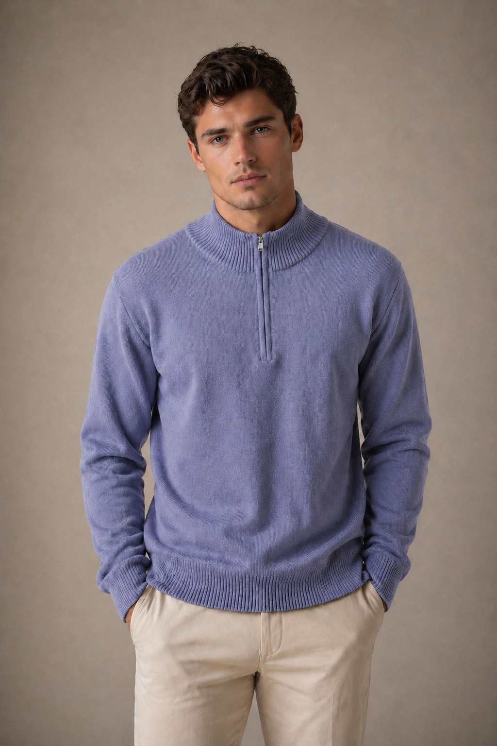 1/4 ZIP PULLOVER WITH RIB BASQUE
