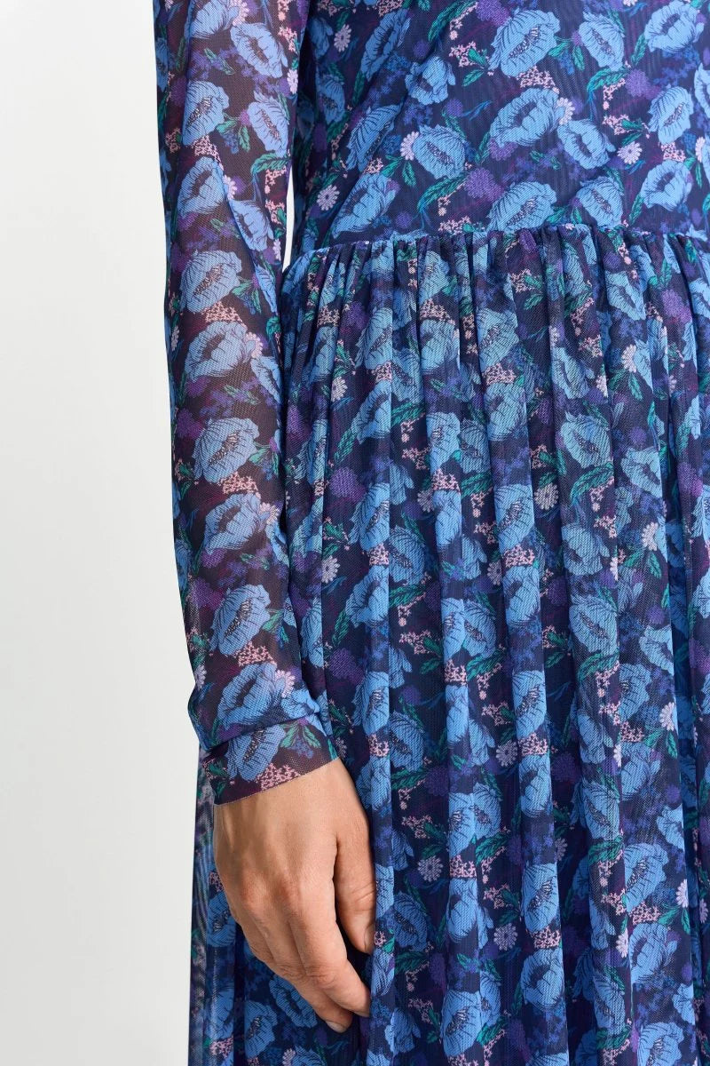 RICH & ROYAL LONG MESH DRESS WITH PRINT