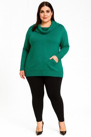 Fields Women Plus Size Roll neck Pullover With Pockets and line in the middle