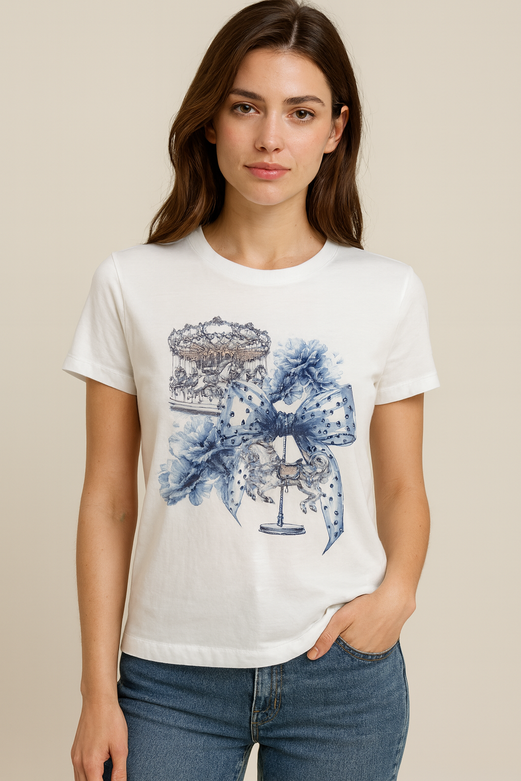 Rich & Royal Organic Cotton T-Shirt in White Print