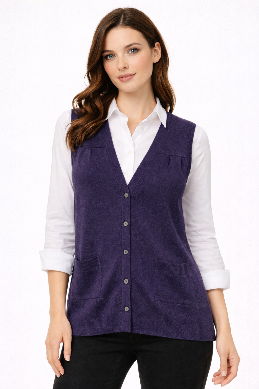 BELLA knitwear Pure Wool Cardigan vest And Pockets
