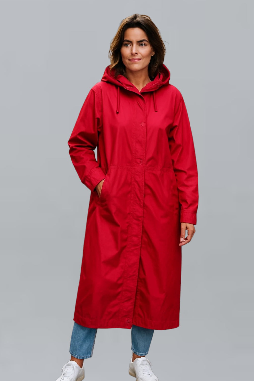Long Rain coat with hood and pockets