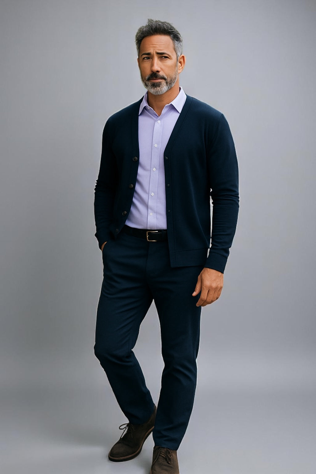 MTF MEN DEEP VEE LONG SLEEVE CARDIGAN EXTRA FINE MERINO