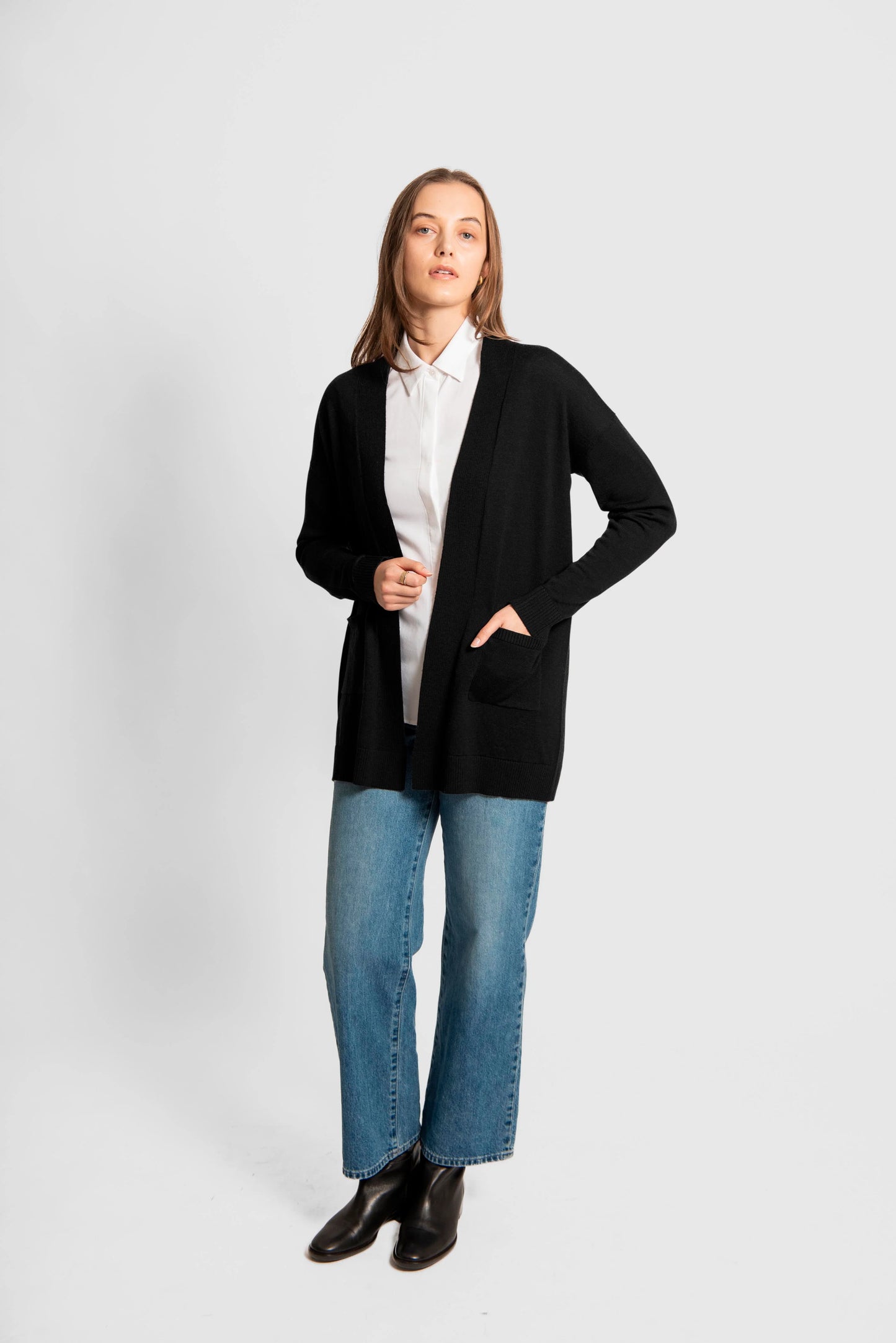 Fields - Longline Cardigan with Back Yoke and Belt