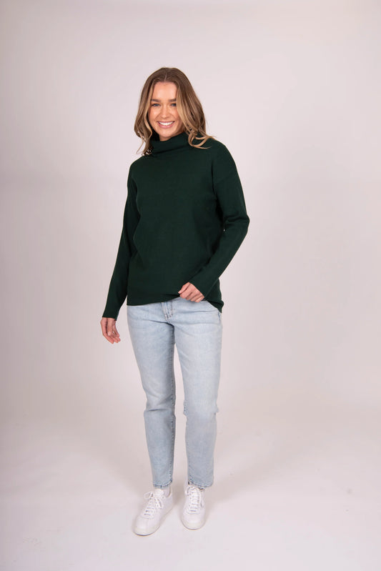 Bella - Roll Neck Pullover Curved Hem & side Panel