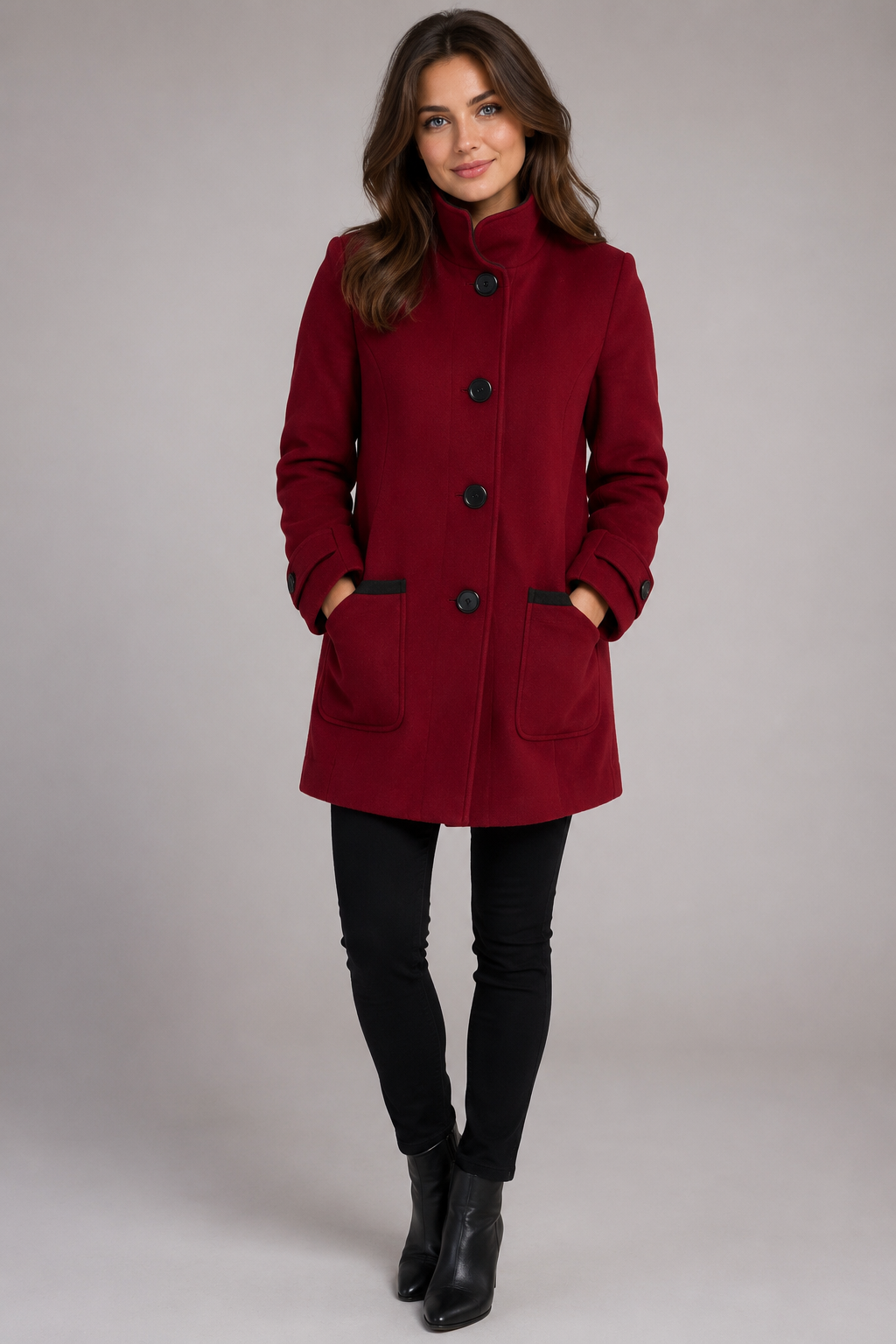KESTA LONG LINE TWO TONE FUNNEL NECK COAT MADE IN UK