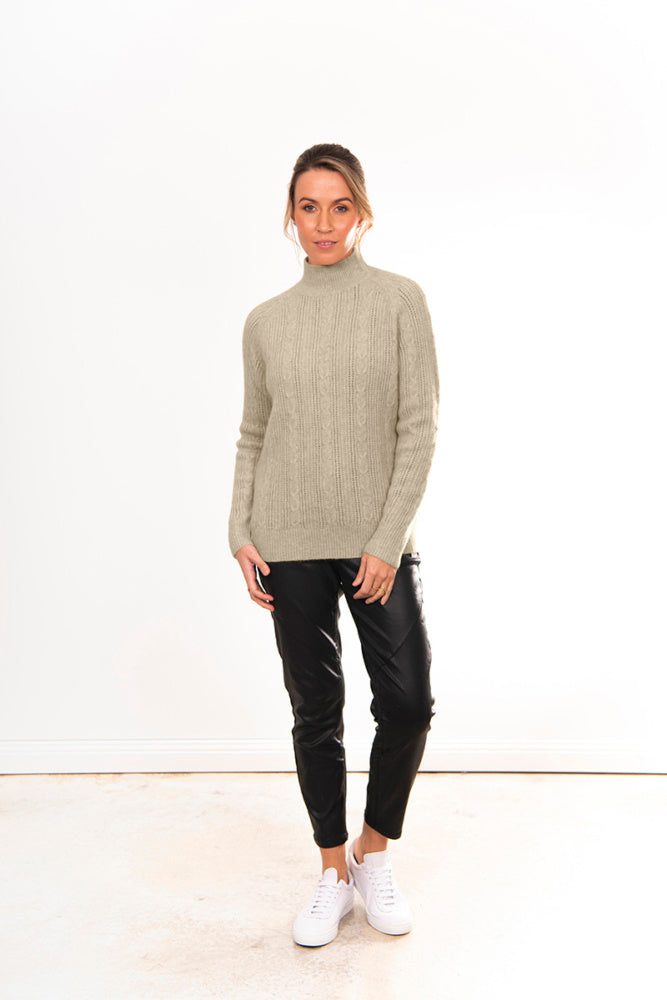 HIGH CREW NECK PULLOVER WITH CABLES