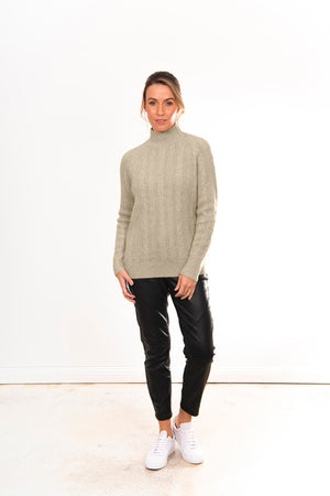 HIGH CREW NECK PULLOVER WITH CABLES