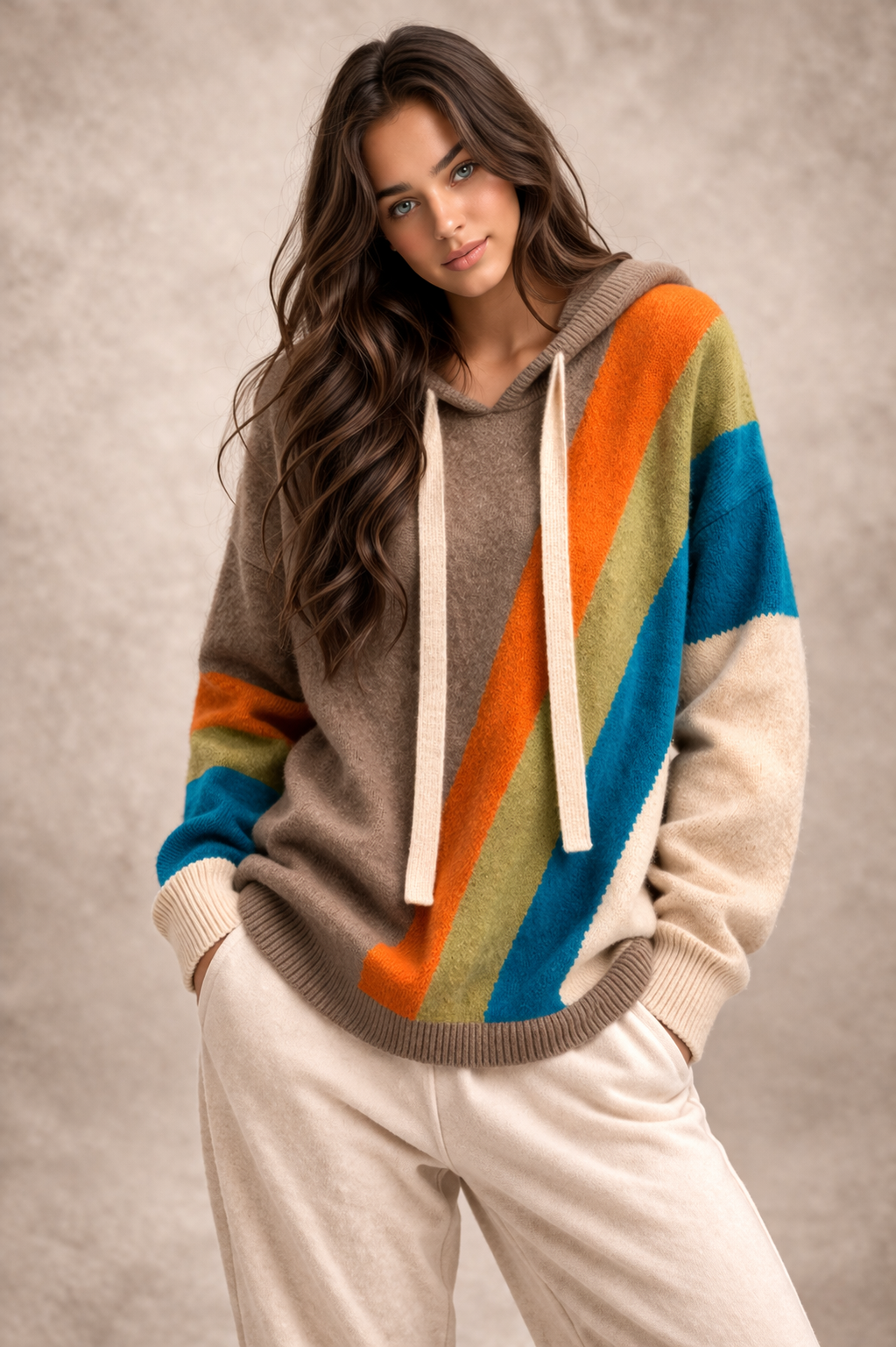 PURE CASHMERE HOODIE RAINBOW
