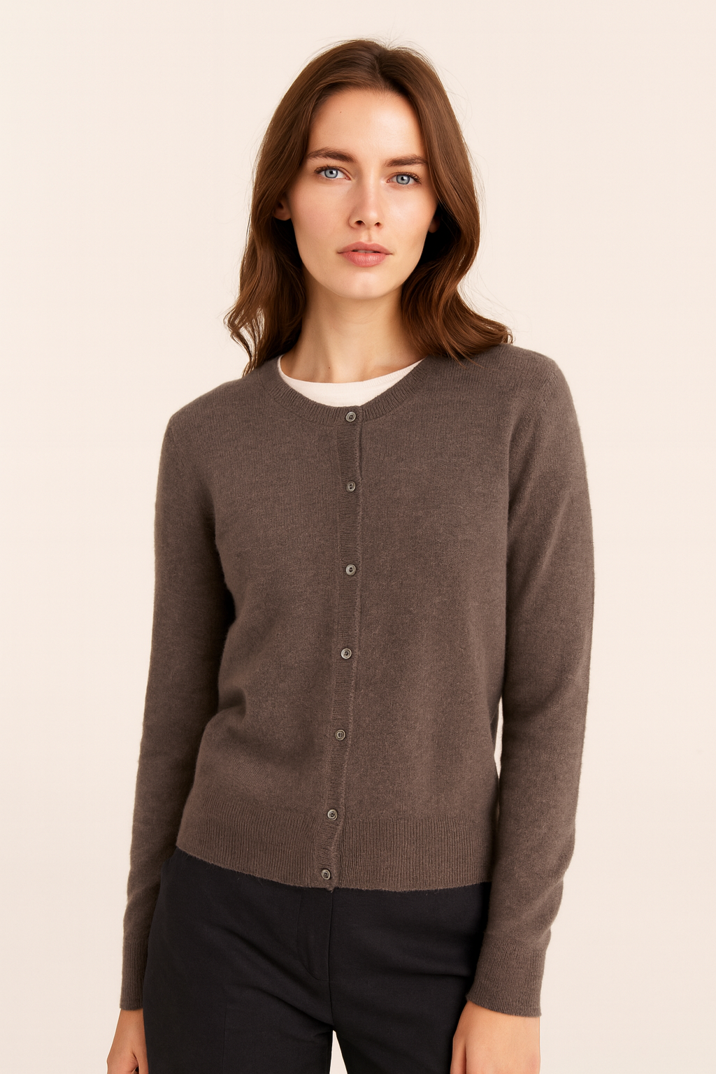 PURE CASHMERE CREW CARDIGAN