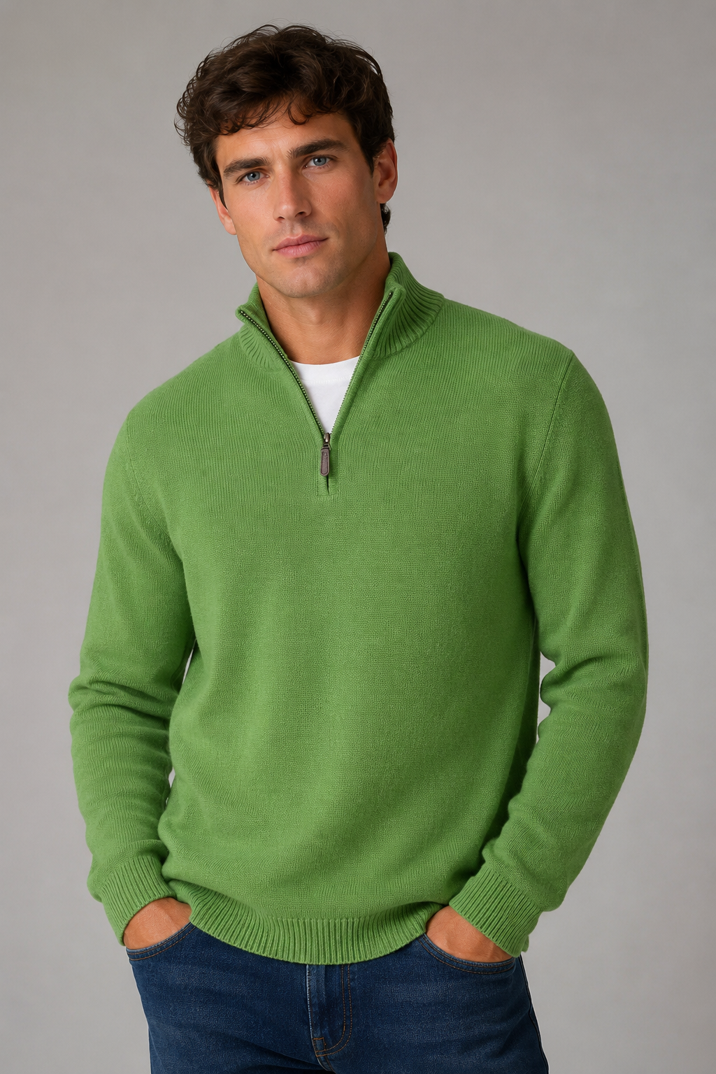 ANSETT GOLD CASHMERE / MERINO SLIM FIT HIGH NECK ZIP COLLAR (Copy)