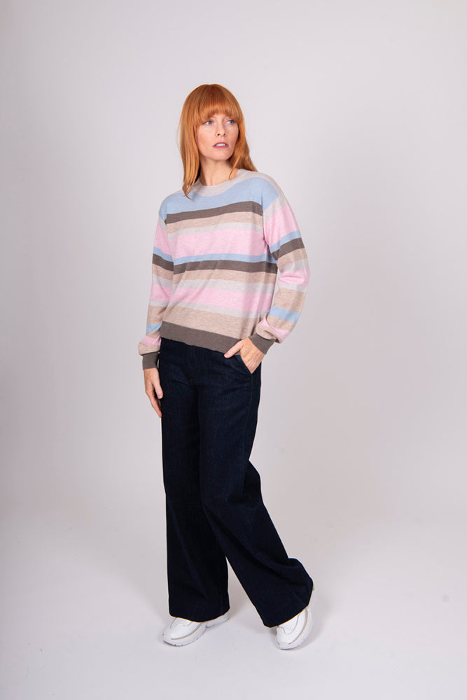 Multi Stripe Pullover with Fashion Sleeves Bridge & Lord Cashmere / Merino
