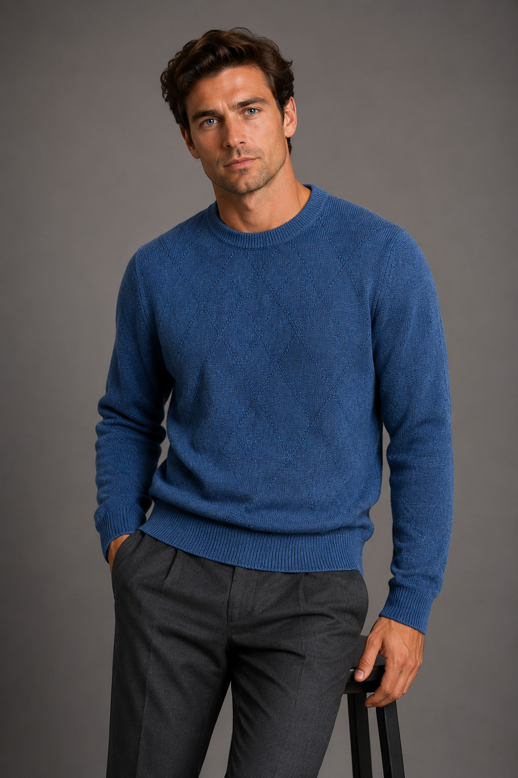 ANSETT GOLD DIAMOND CASHMERE MERINO CREW-NECK PULLOVER