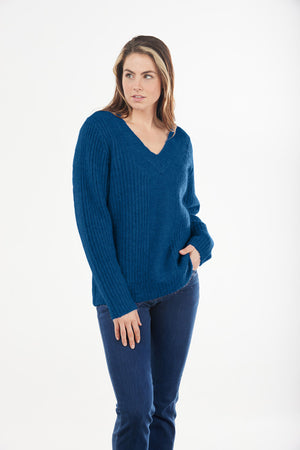MOHAIR RIBBED VEE NECK PULLOVER only pink S available