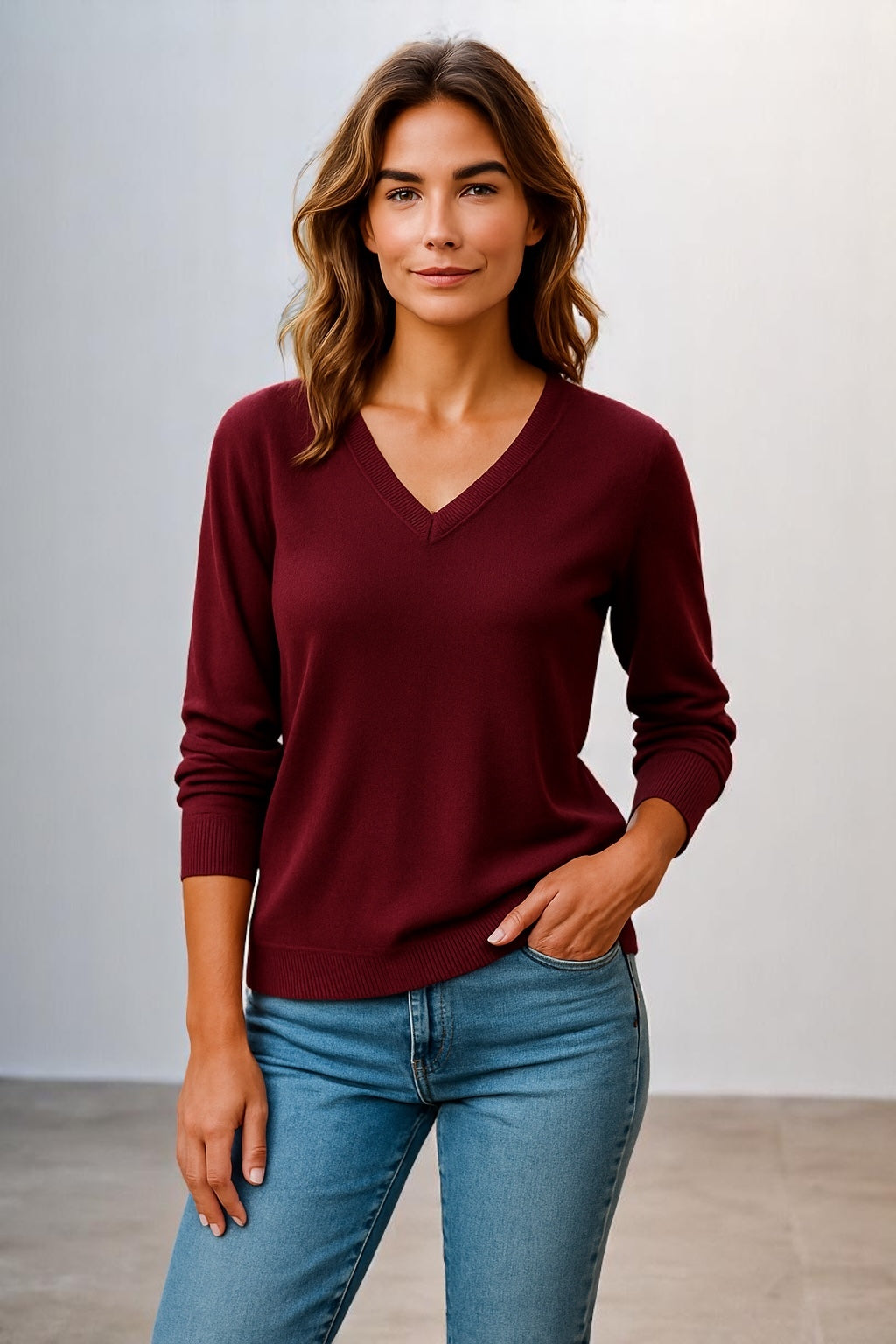 Sovrano Ladies Pure wool deep Vee neck pullover