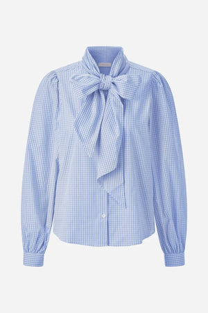 RICH & ROYAL CHECKERED BLOUSE WITH BOW COLLAR