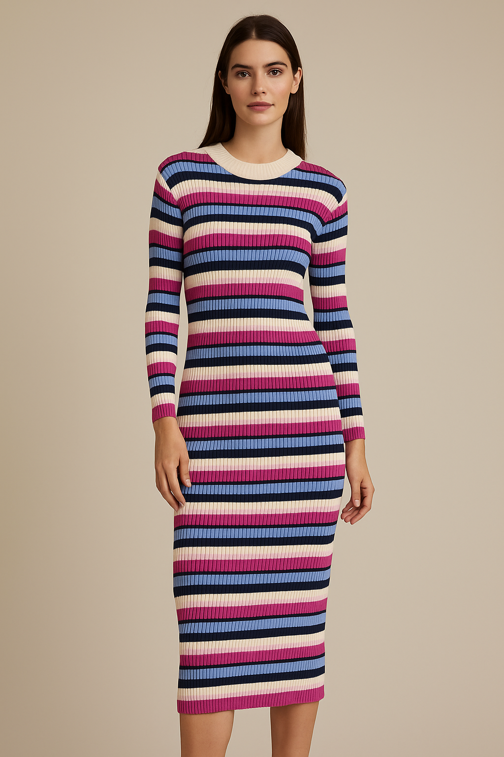 RICH & ROYAL KNITTED MULTICOLOURED STRIPED MAXI DRESS