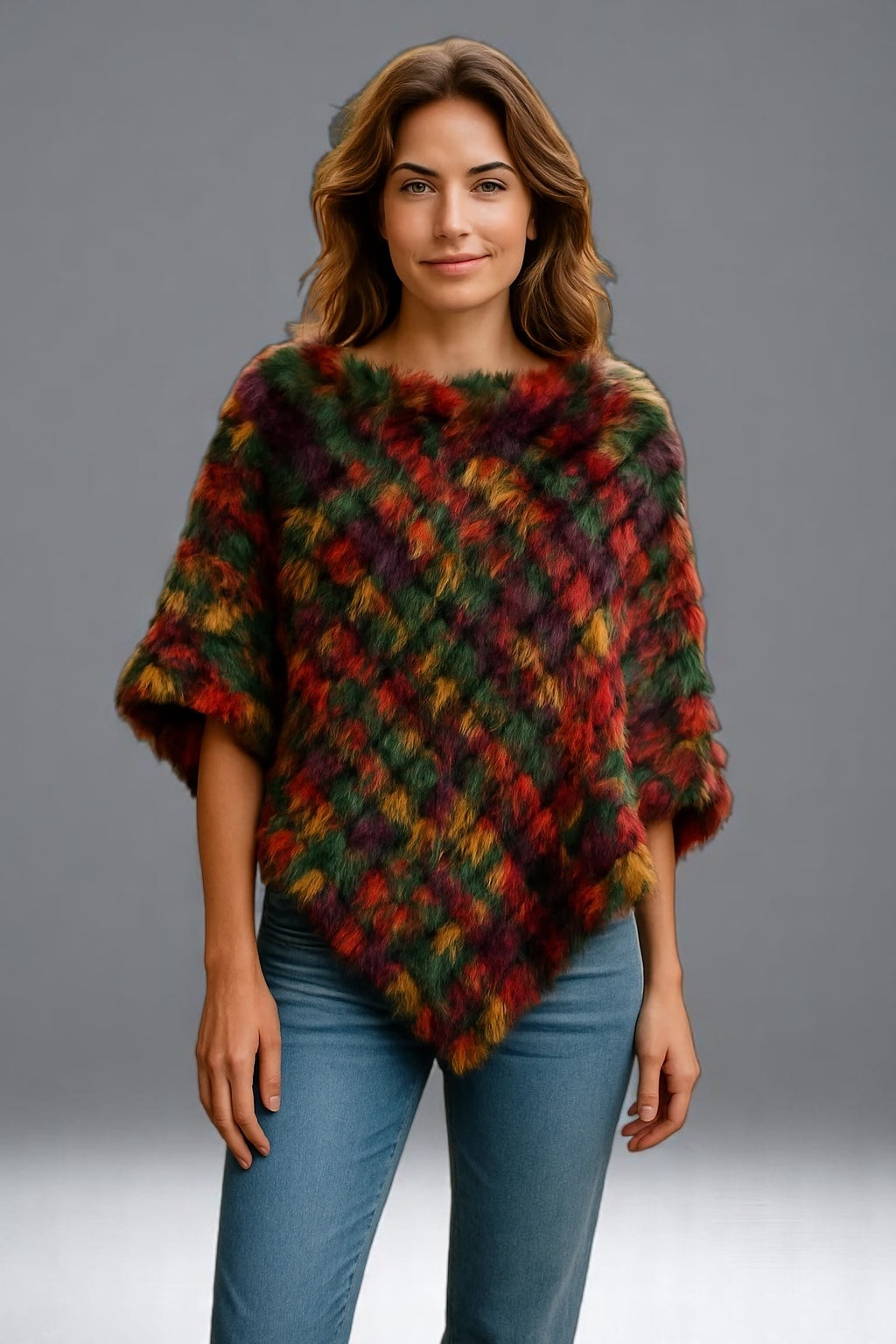 Luxury Angora Fur Colourful Poncho