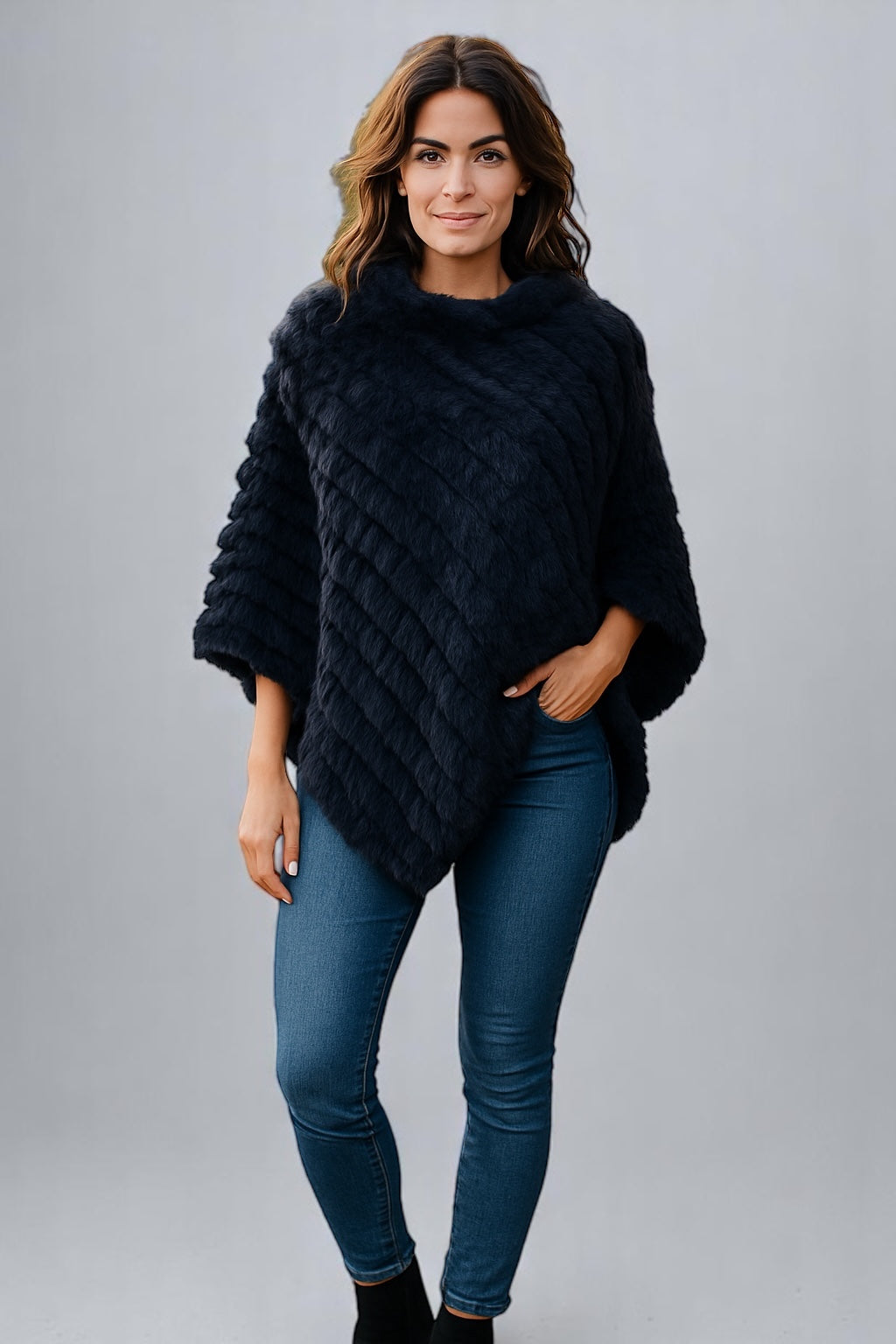 Angora Fur Knitted Natural Fur Poncho