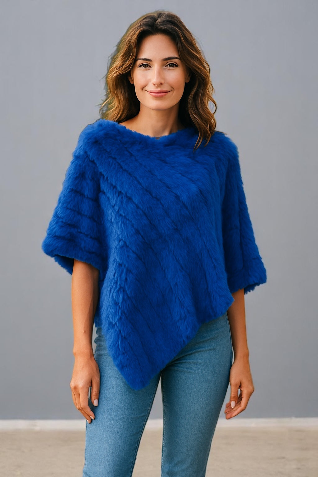 Angora Fur Knitted Natural Fur Poncho