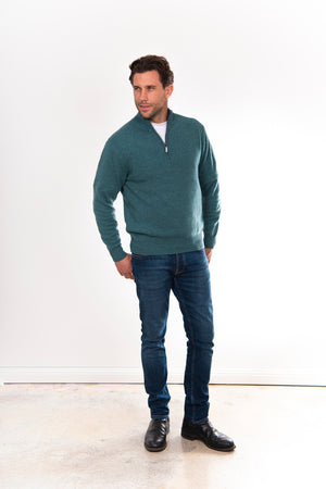 ANSETT Gold Cashmere merino Slim Fitted High Neck Half Zip