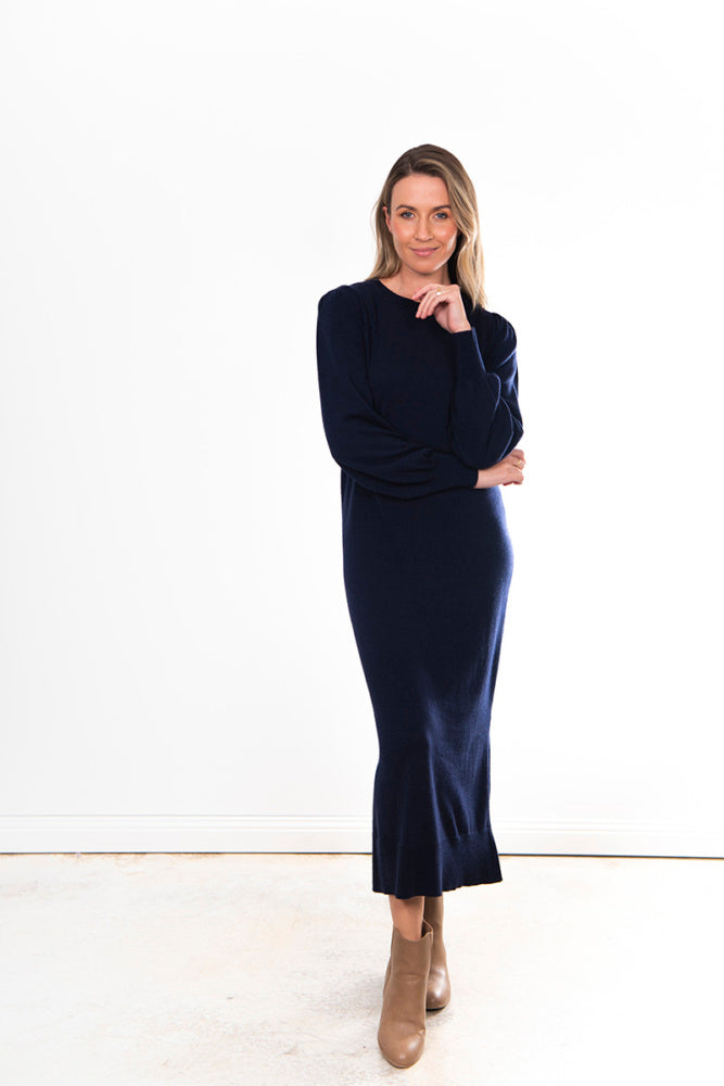 PUFF SLEEVE LONGLINE DRESS BRIDGE & LORD CASHMERE / MERINO
