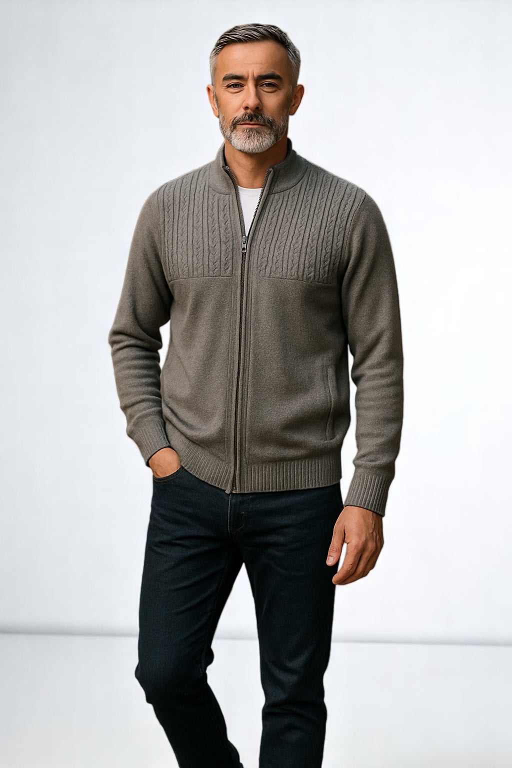 ANSETT GOLD FULL ZIP HALF CABLED WITH LINED POCKETS