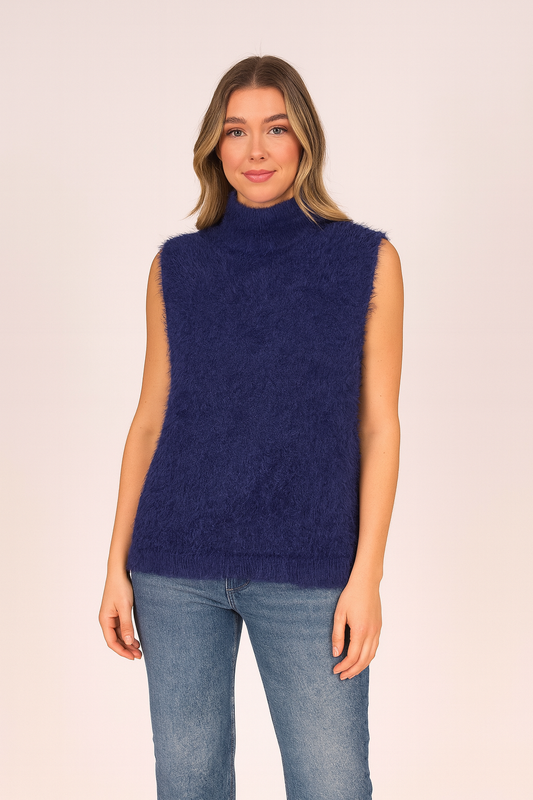 Mock Neck Fluffy Vest