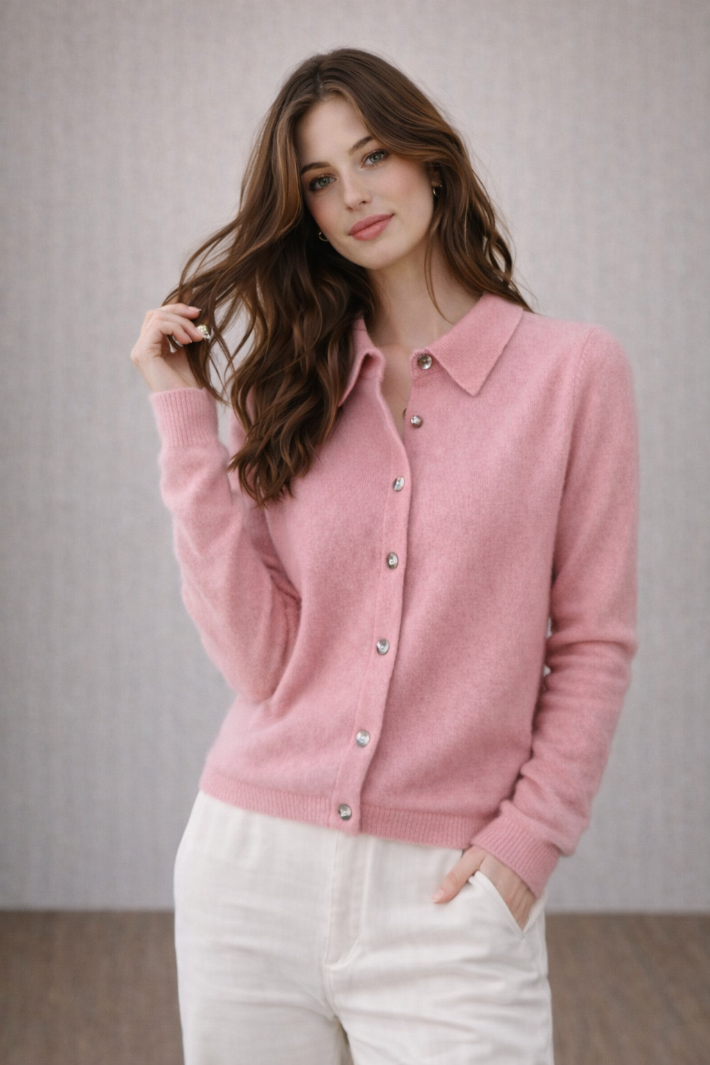 KNIT-ON AUSTRALIA Pure Merino Wool Collared Cardigan