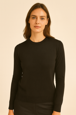 LONG PURE MERINO FINE KNIT ESSENTIAL CREW PULLOVER