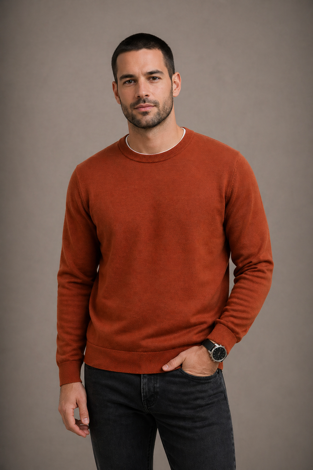 Fields Classics - Crew Neck Pullover with Rib Basque