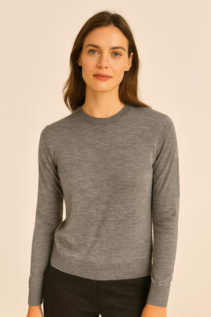 LONG PURE MERINO FINE KNIT ESSENTIAL CREW PULLOVER