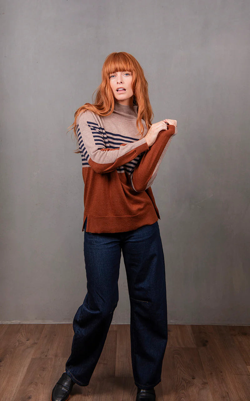 Bridge & Lord - Stripe and Colour Block Mock Neck