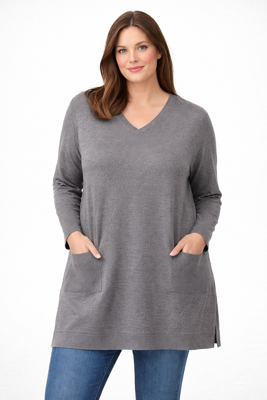 Fields Women Plus Size Vee neck Pullover With pockets