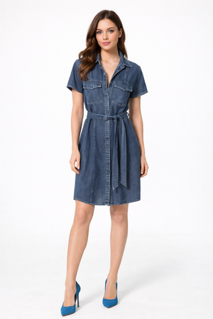 BELLA DAHL SHORT SLEEVED SEAMED SHIRT DRESS HORIZON WASH