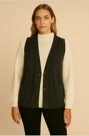 WOMENS CARDIGAN VEST WITH BUTTONS AND POCKETS