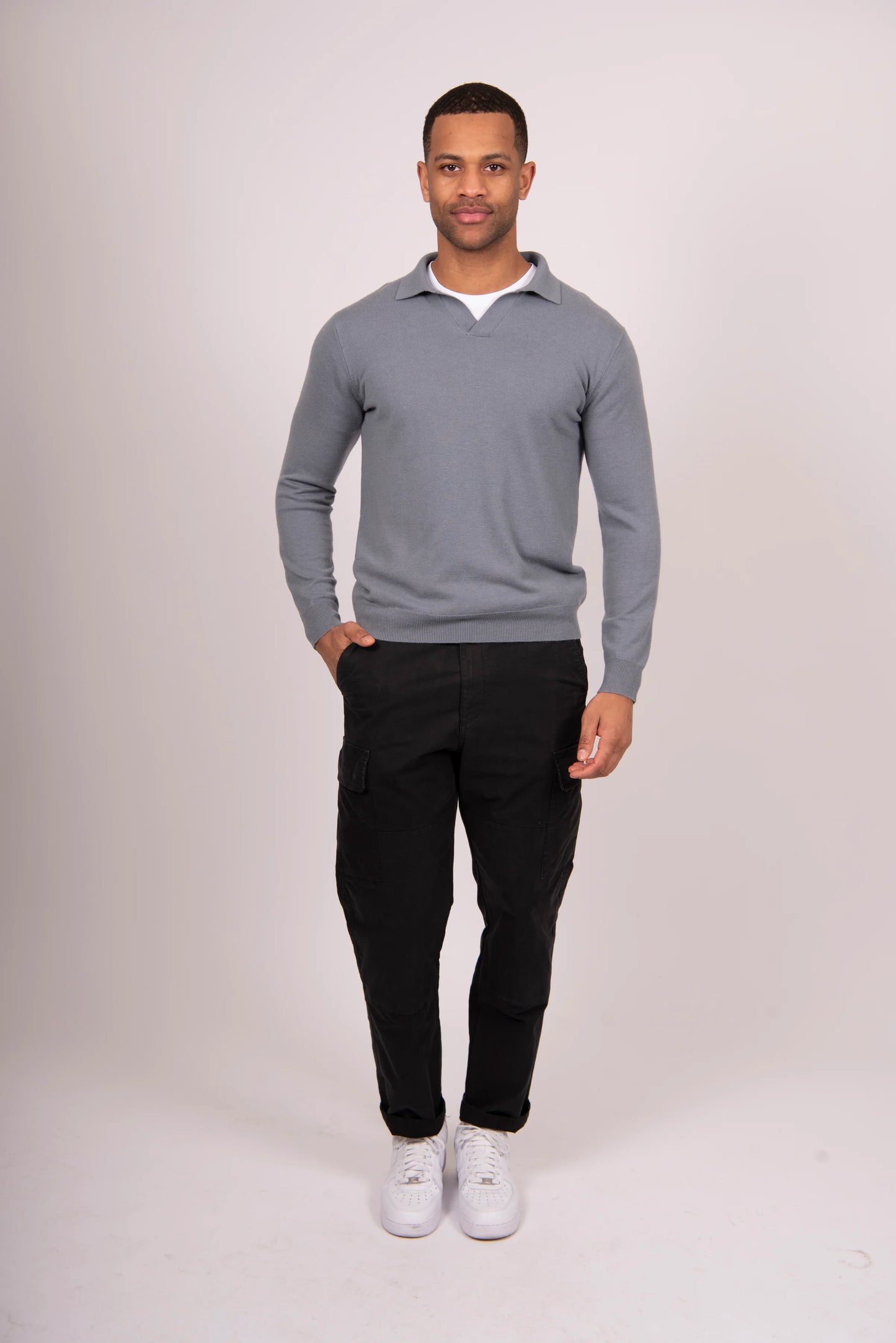 Open Collar Long Sleeve Polo