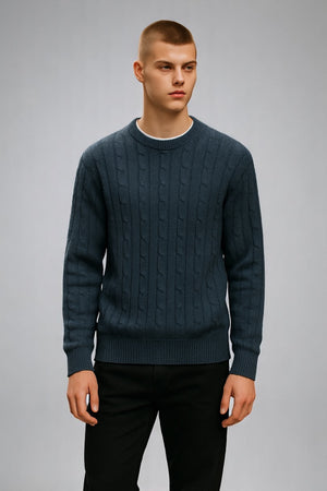 ANSETT PURE WOOL CABLE ROUND NECK