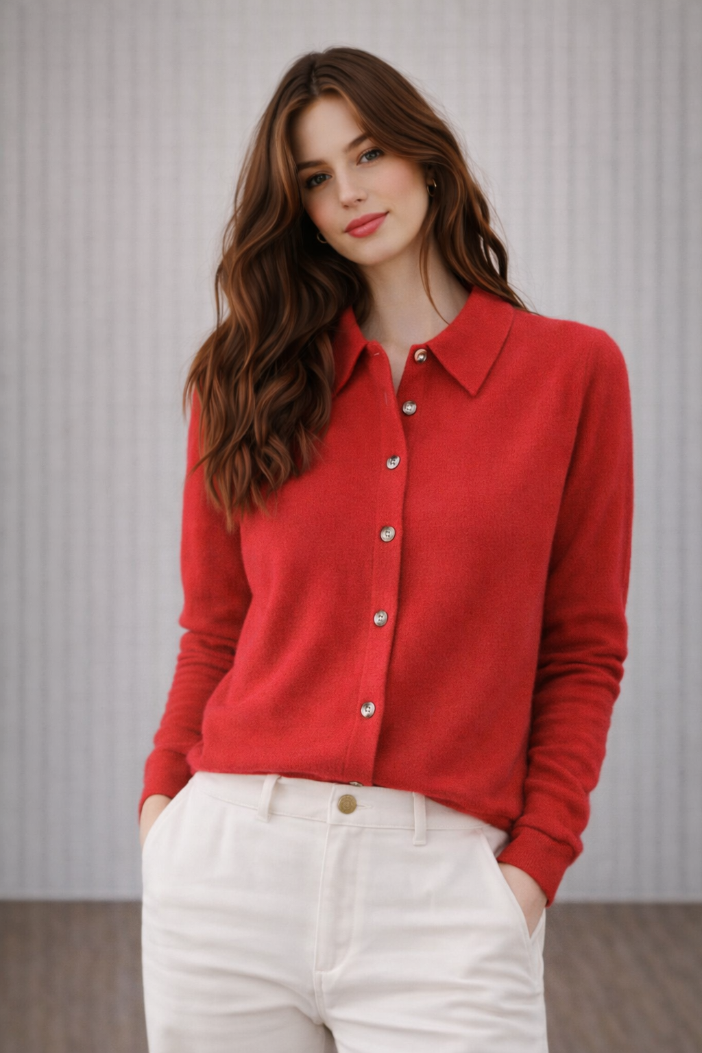 KNIT-ON AUSTRALIA Pure Merino Wool Collared Cardigan